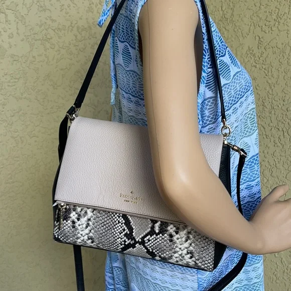 Kate Spade Medium Flap Shoulder Bag Natural Multi Mixed Material - Picture 14 of 16